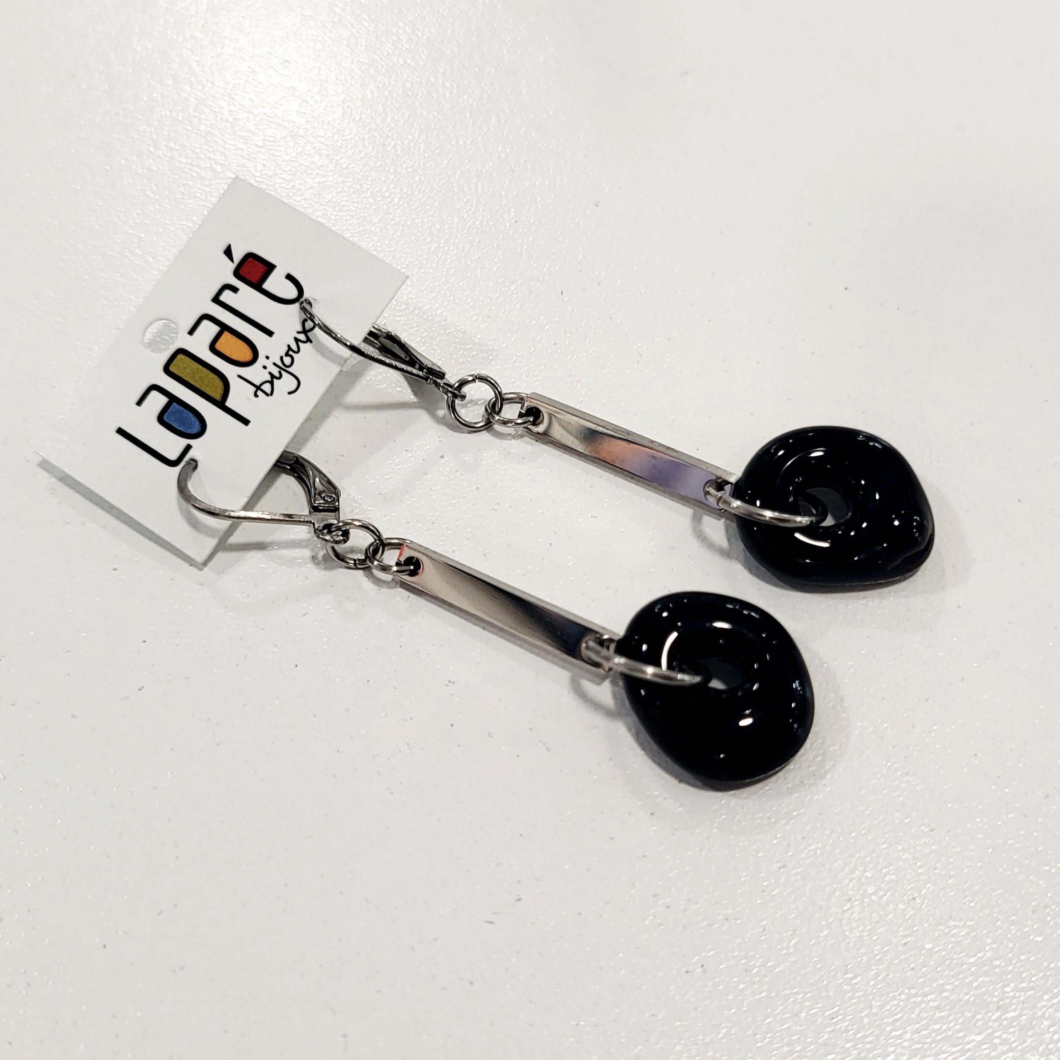LAP - Boucles d'oreilles en verre fusionné noir
