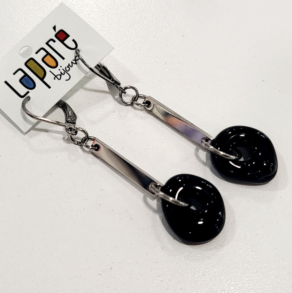 LAP - Boucles d'oreilles en verre fusionné noir