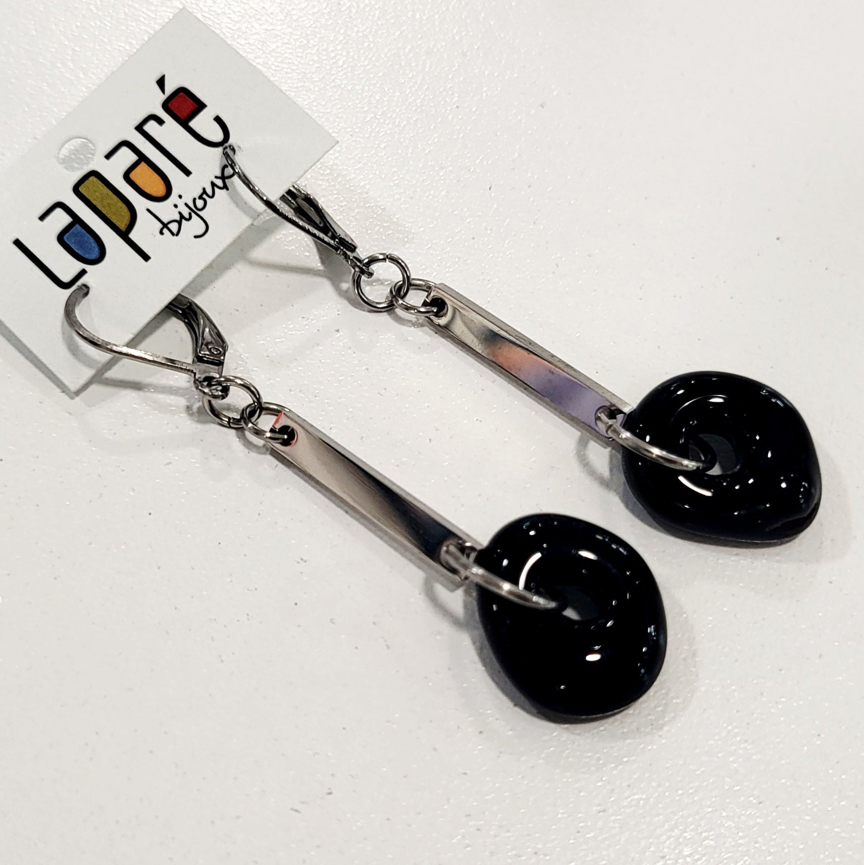 LAP - Boucles d'oreilles en verre fusionné noir