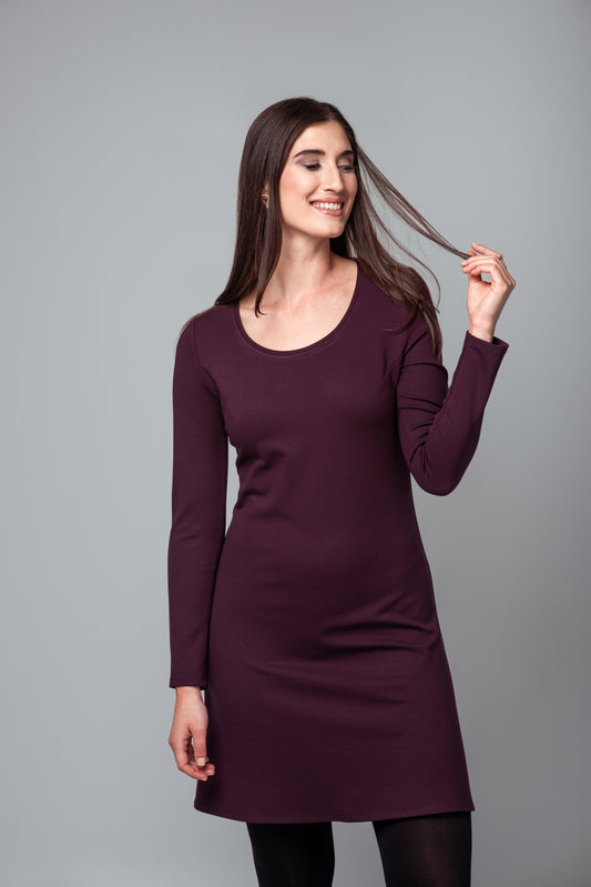 Robe Michelle bordeaux à manches longues
