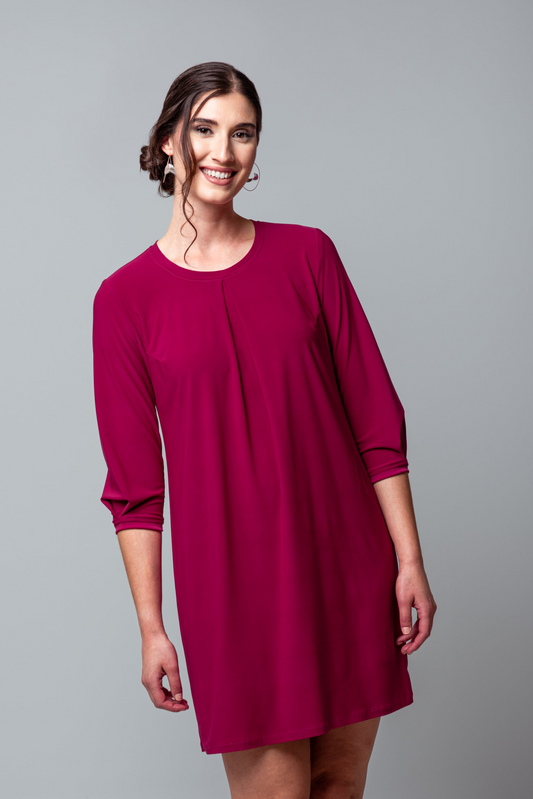 Robe Lucie couleurs vives - manches trois-quarts et plis creux