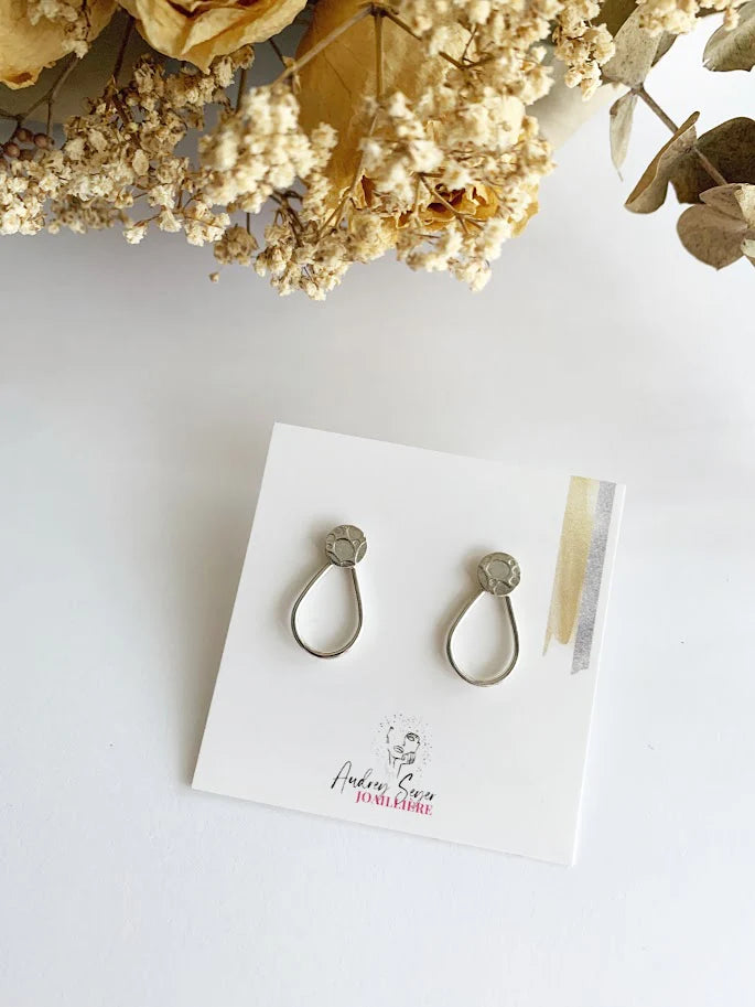Boucles d’oreilles gouttes avec rond texturé en argent Sey Gou-05