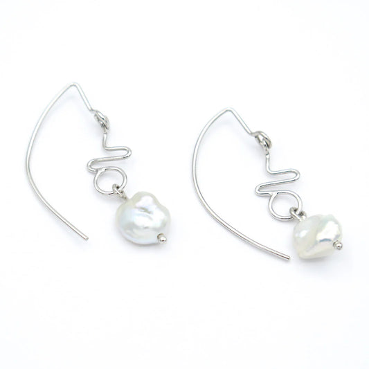 Boucles d’oreilles Terra en argent zigzag et perles Keshi, RP5