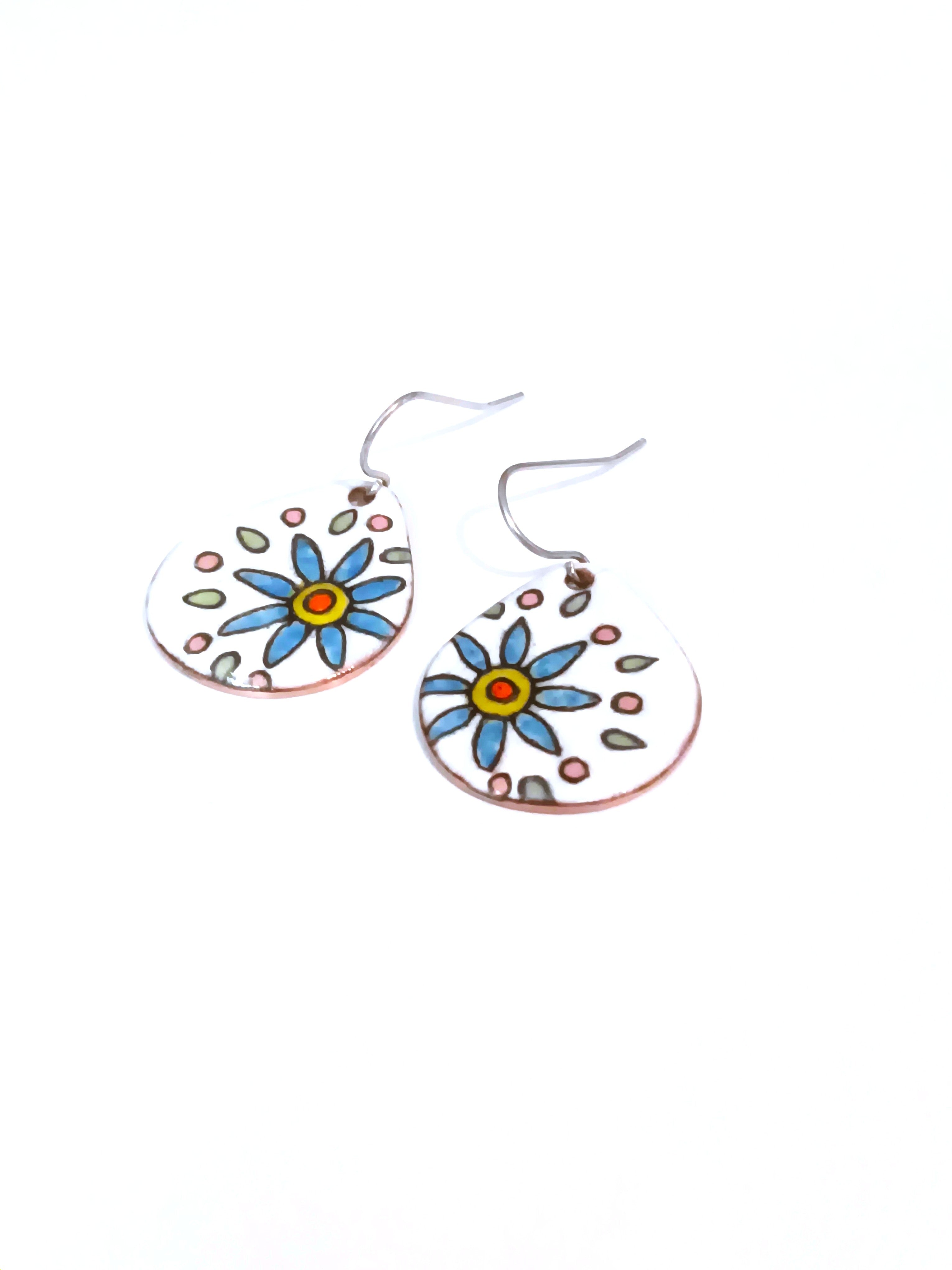 Boucles d’oreilles (goutte large) en émail sur cuivre - Collection Bella