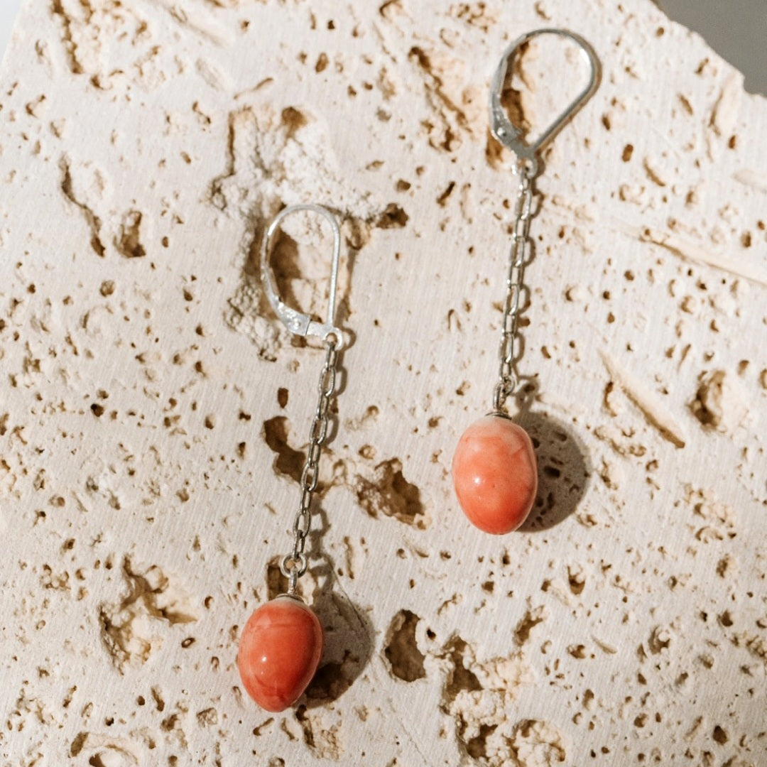 Boucles d'oreilles longue en argent et porcelaine B19