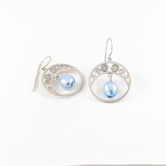 Boucles d'oreilles Cristina en argent et perle bleue,  RP16