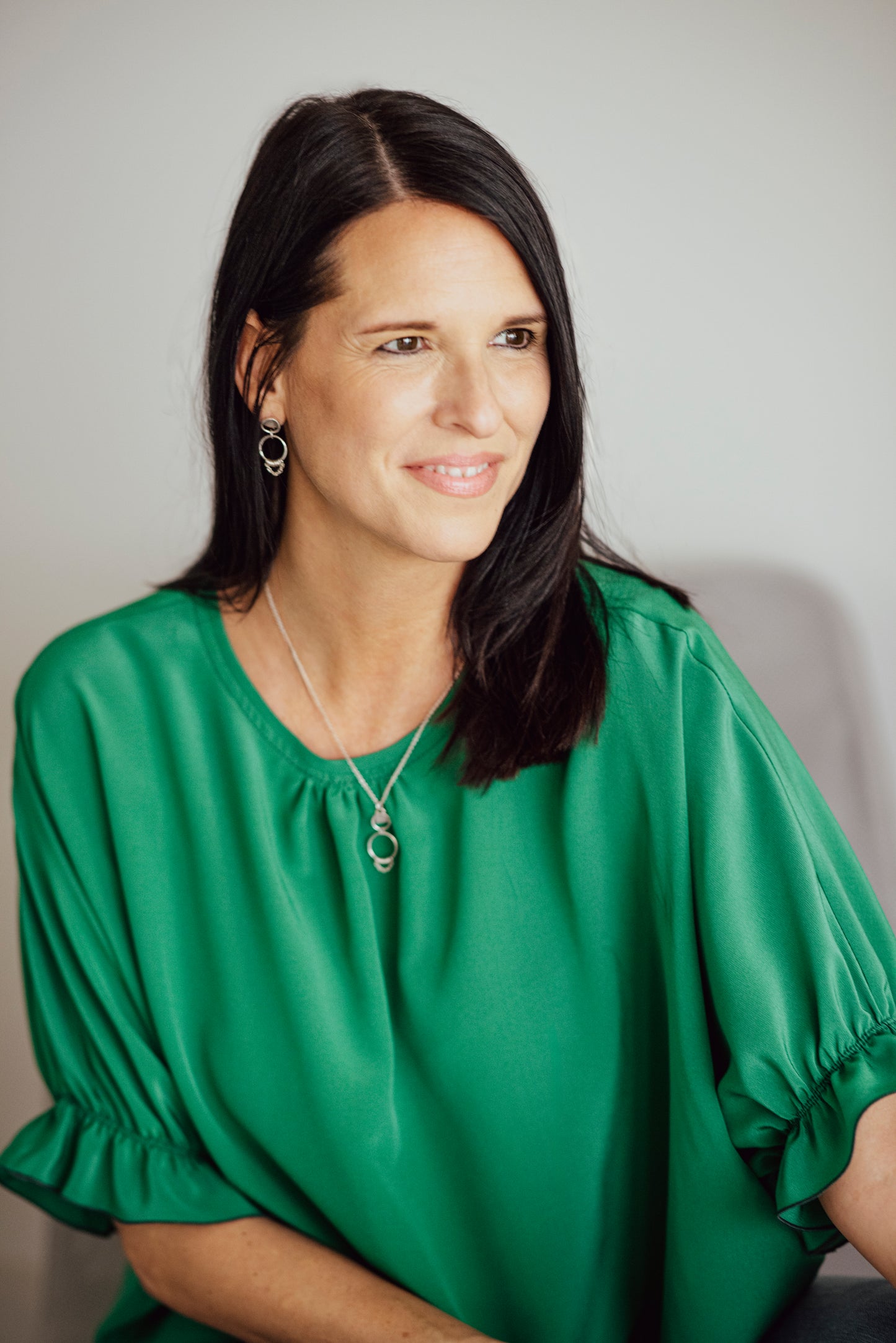 "Hélène" tunic in pure emerald green silk, one size