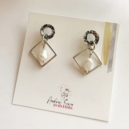 SEY - Boucles d'oreilles beigne et losange avec perle