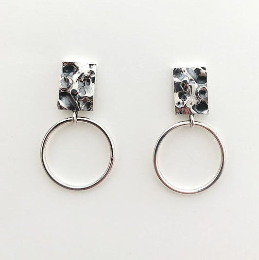 Textured rectangle and ring drop earrings 