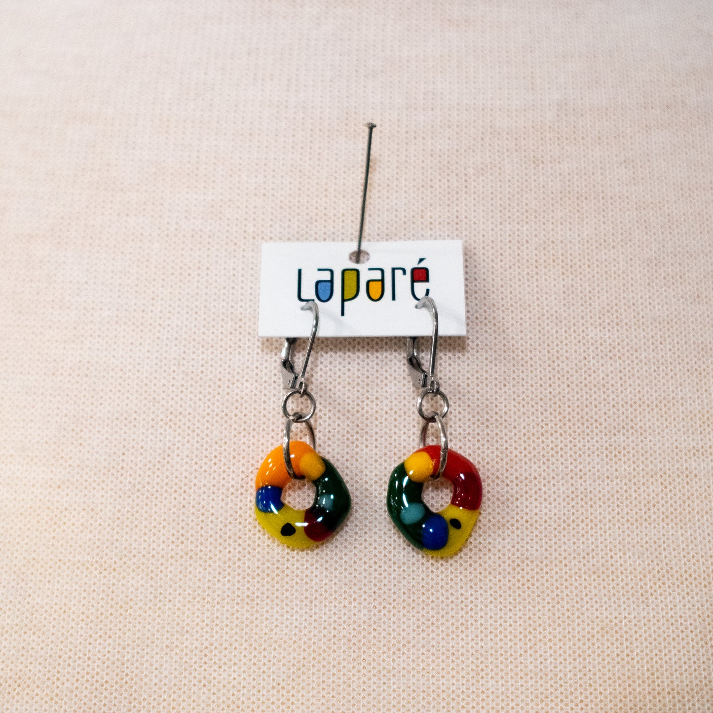 LAP - Round fused glass earrings, Laparé jewelry.