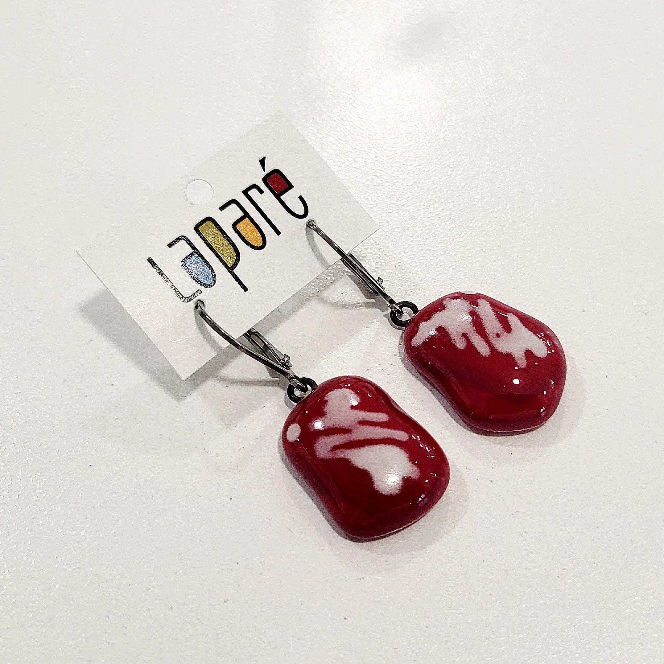 LAP - Boucles d'oreilles en verre fusionné rouge et blanc, Laparé bijoux