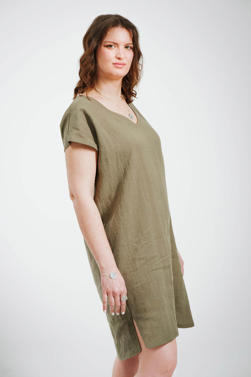 Robe vert kaki en lin