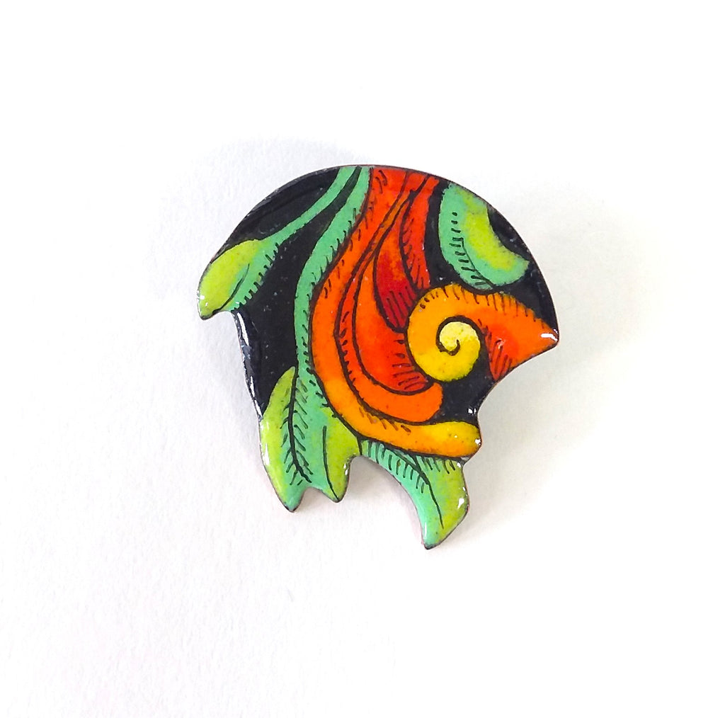 Broche en émail sur cuivre - DC268 Arancia - Christine Mercier atelier-boutique