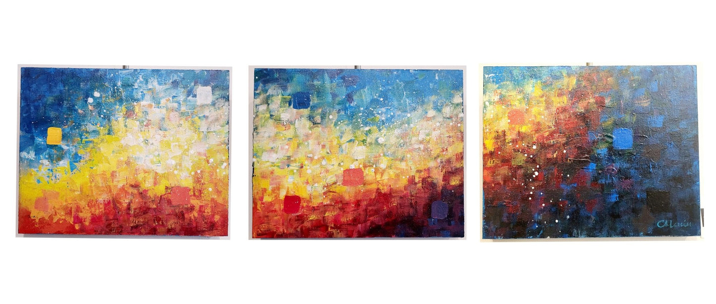 "Clair - obscur" triptyque 8 x 30 à l'acrylique - Christine Mercier atelier - boutique - Christine Mercier art