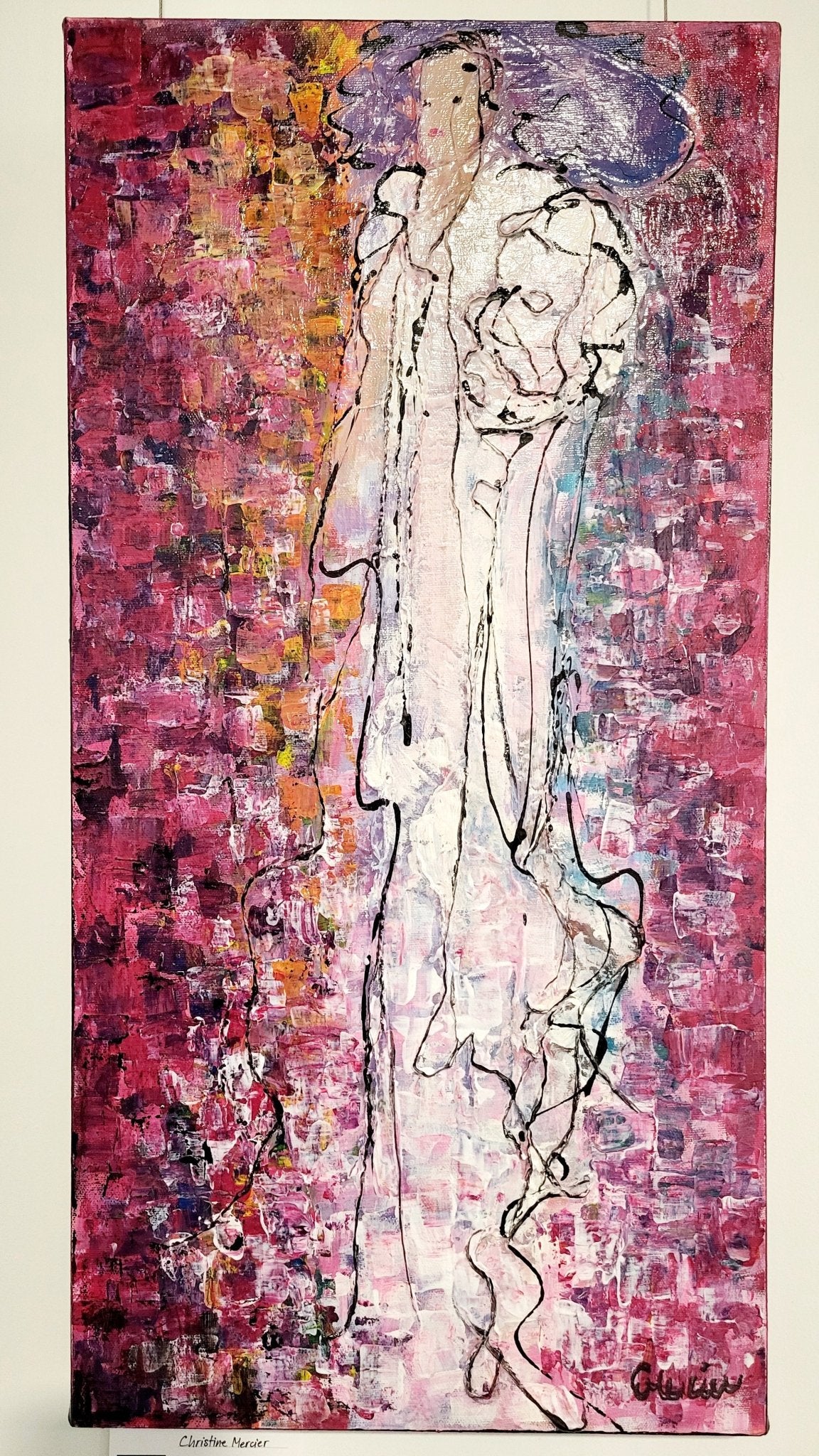 "Désinvolte" tableau 24 x 12 en techniques mixtes - Christine Mercier atelier - boutique - Christine Mercier art