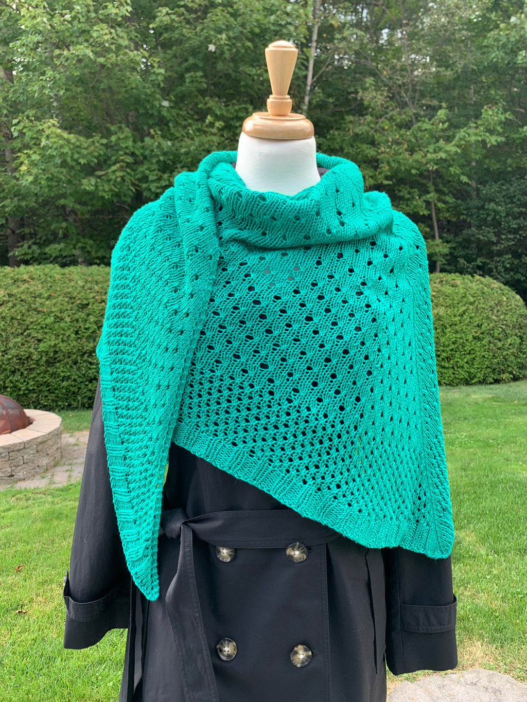 Hand-knitted shawl, vivid emerald color