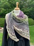 Grand châle triangle, dégradé de couleur beige, gris, vert et lilas