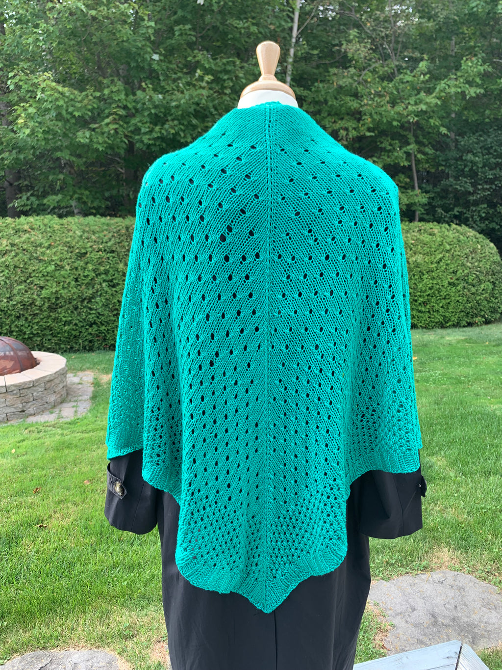 Hand-knitted shawl, vivid emerald color