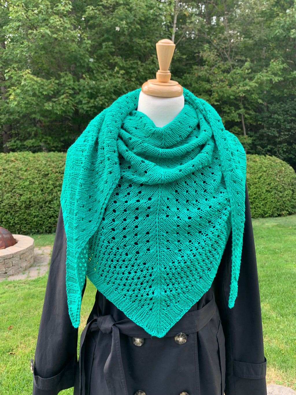 Hand-knitted shawl, vivid emerald color