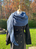 Crochet-knitted blue shawl, 100% wool
