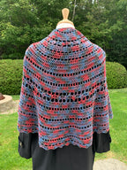 Châle multicolore tricoté au crochet, gris, bleu, framboise, mauve.