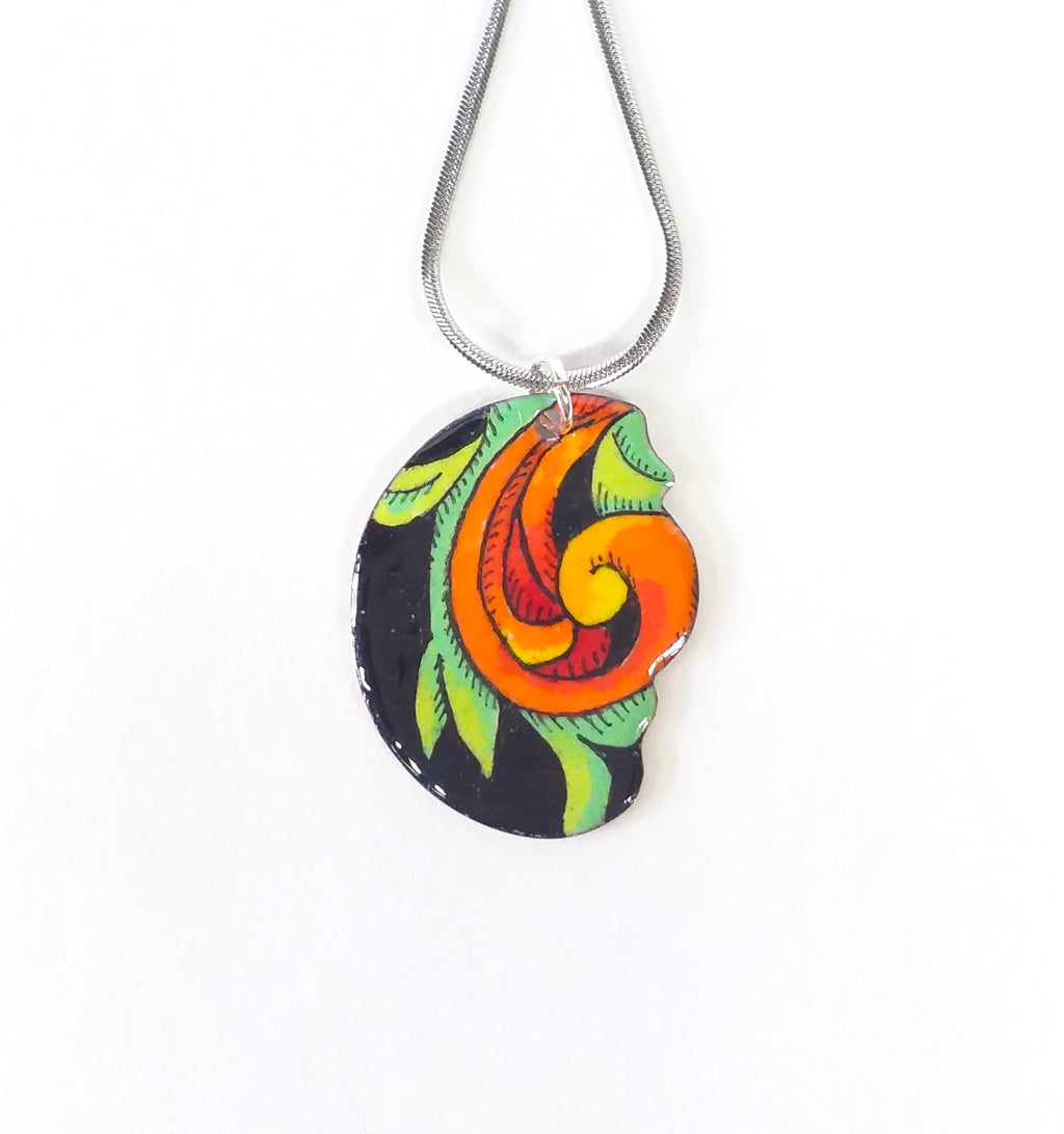 Collier en émail sur cuivre - DC264 Arancia - Christine Mercier atelier-boutique