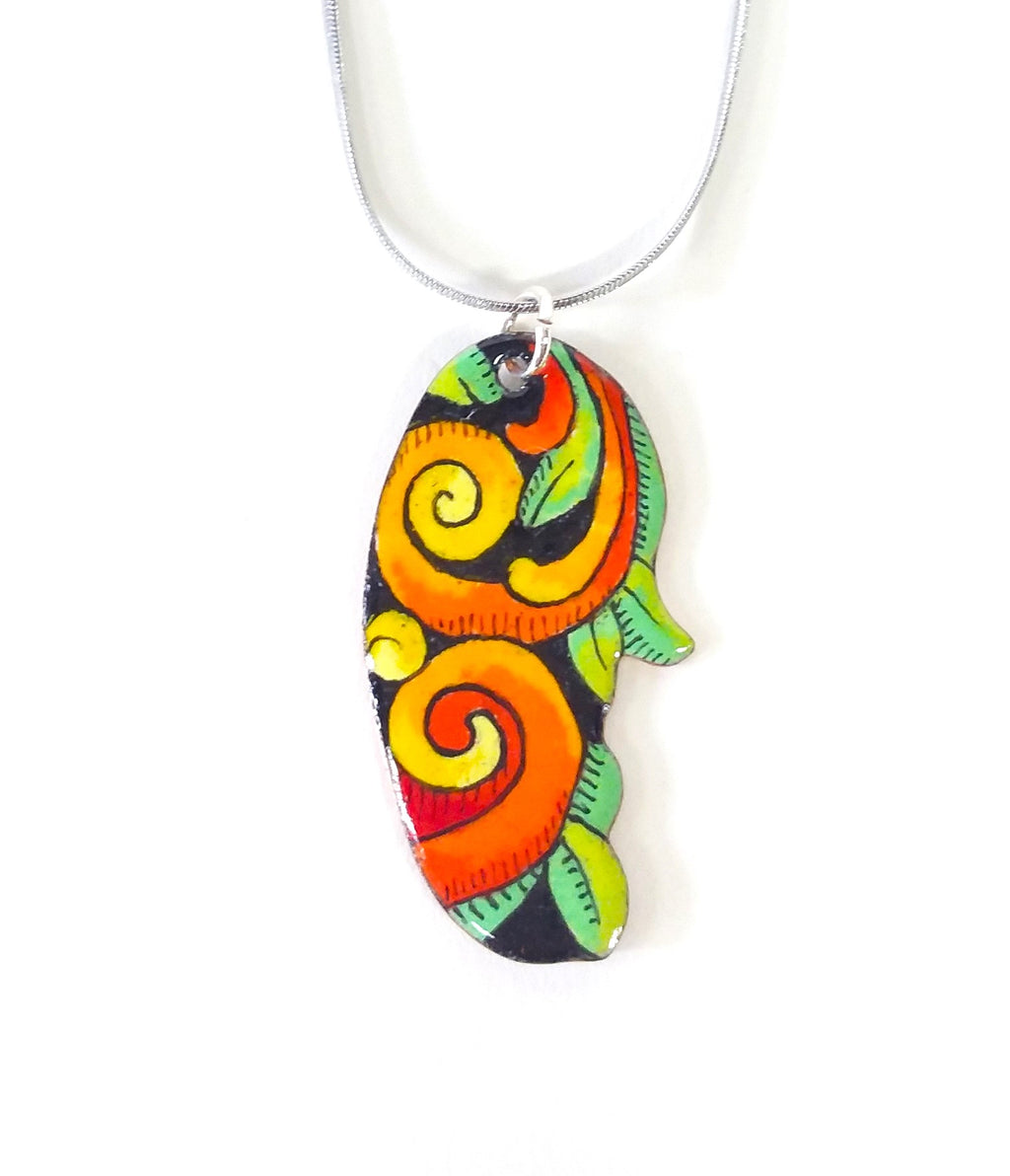 Collier en émail sur cuivre - DC264 Arancia - Christine Mercier atelier-boutique