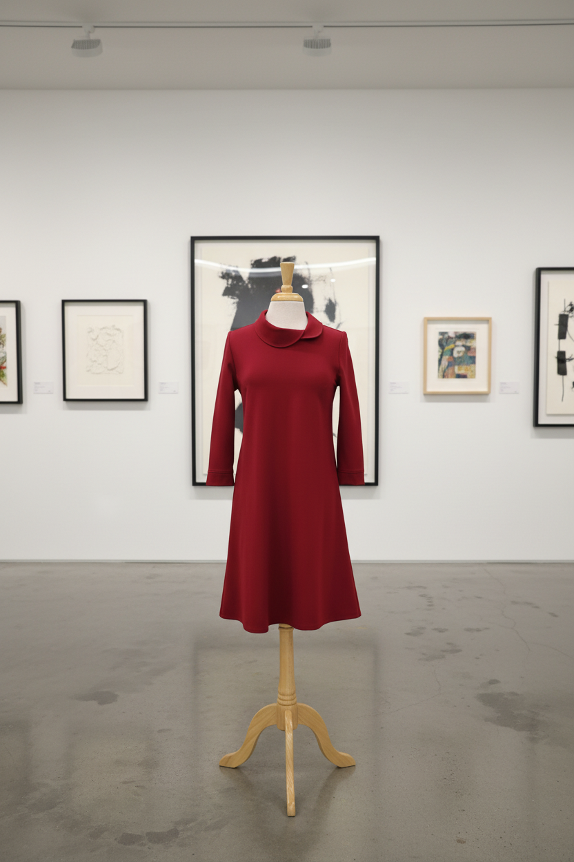 Robe Christine rouge à manches trois-quarts et col rond