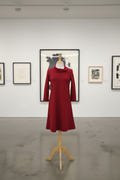 Robe Christine rouge à manches trois-quarts et col rond
