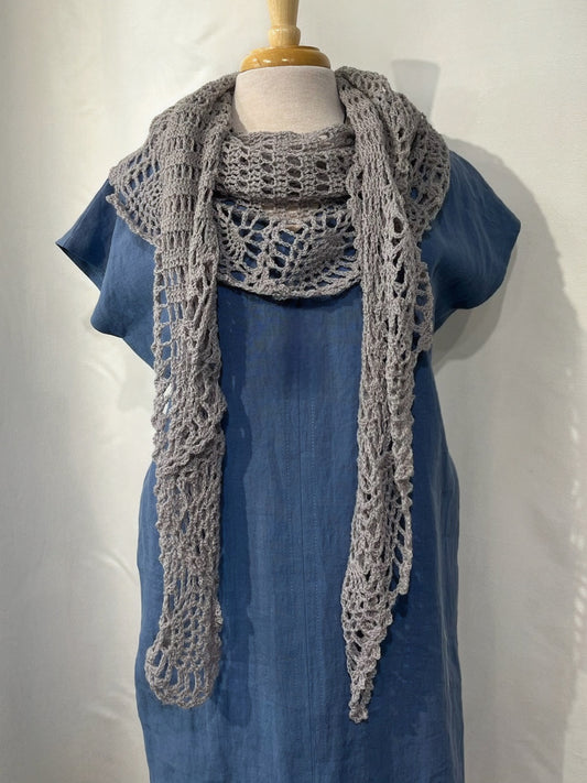 MPA - Pale Grey Crocheted Pineapple Shawl