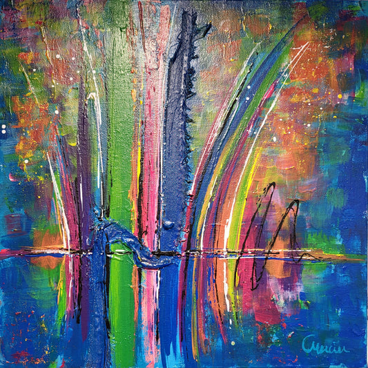 "Boum" tableau 12 x 12 en techniques mixtes