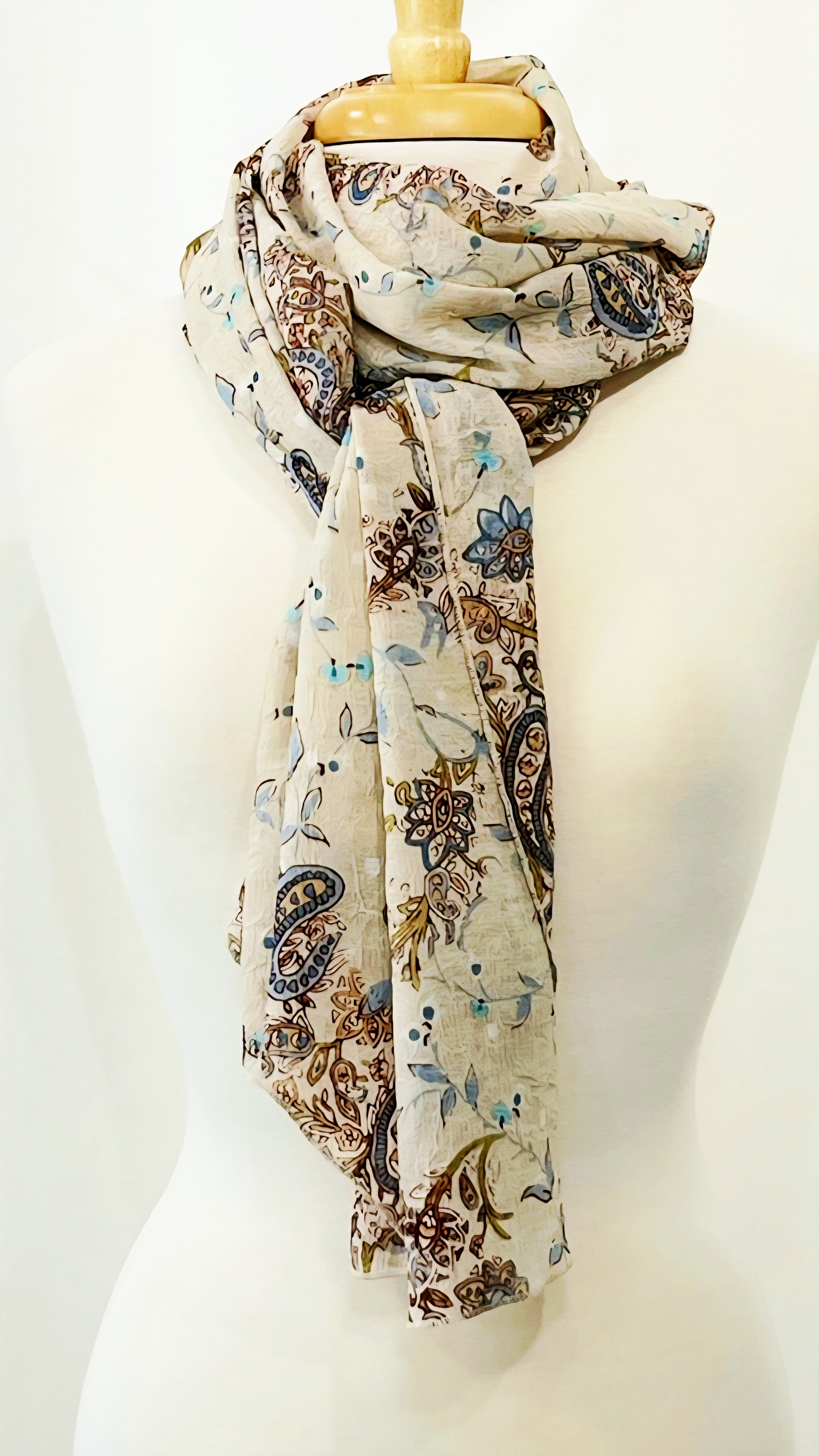 Long and lightweight paisley and floral scarf