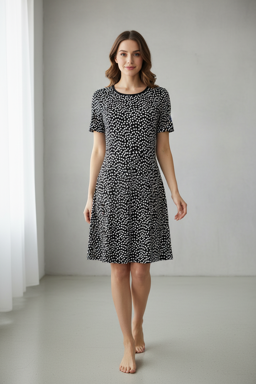 Robe Michelle à pois, manche à pli rond