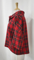 Pèlerine, veste pour femme en pure laine, rouge à carreaux