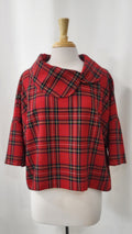 Pèlerine, veste pour femme en pure laine, rouge à carreaux