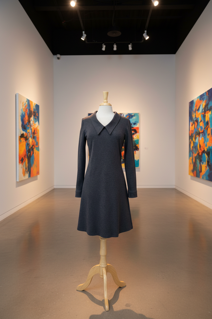 Robe Michelle grise à manches longues et col