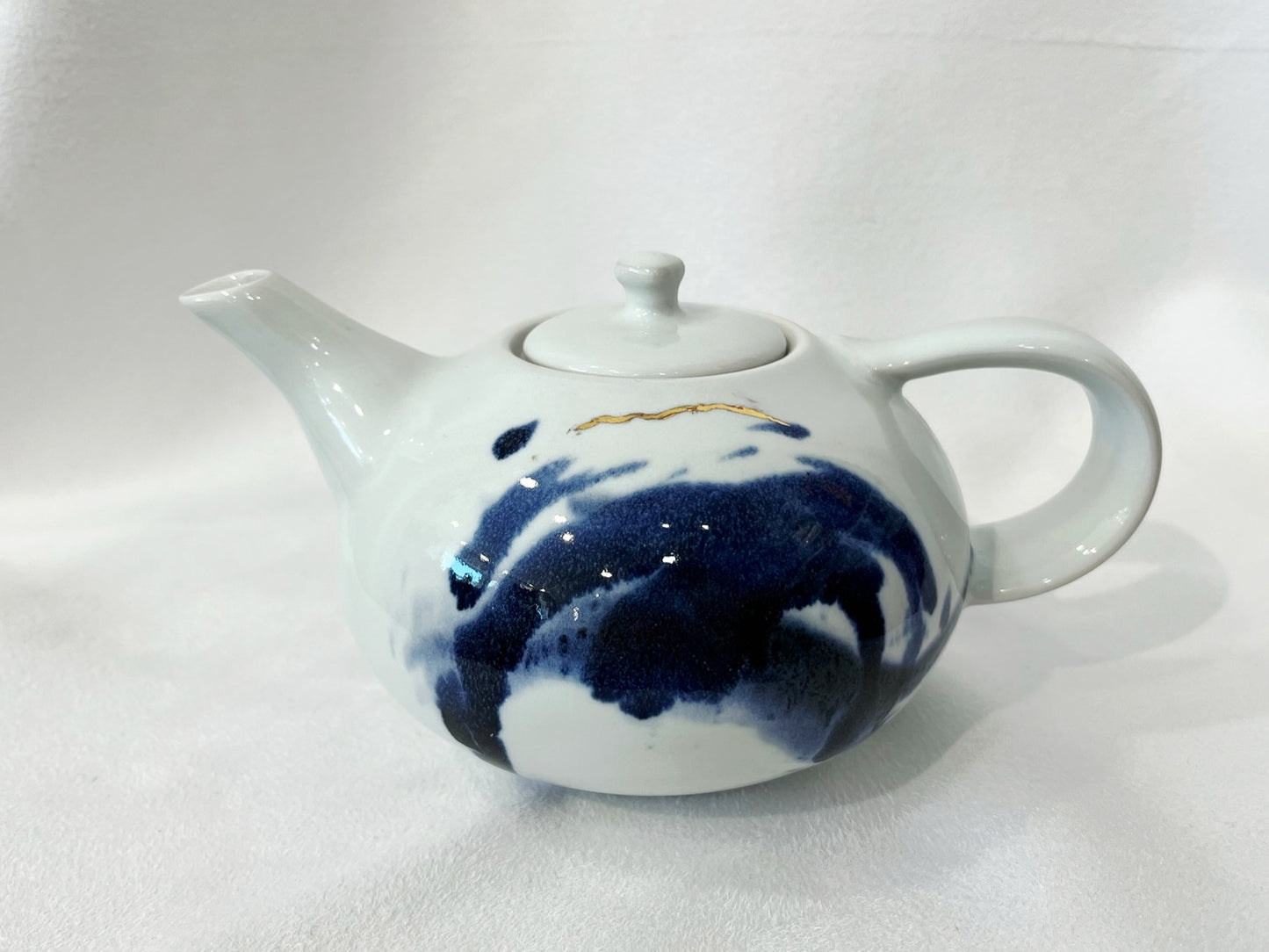 Ensemble théière et tasses bleu et or 23K - Pauline Pelletier
