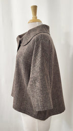 Pèlerine, veste pour femme en laine et soie, chevrons marron à fines rayures