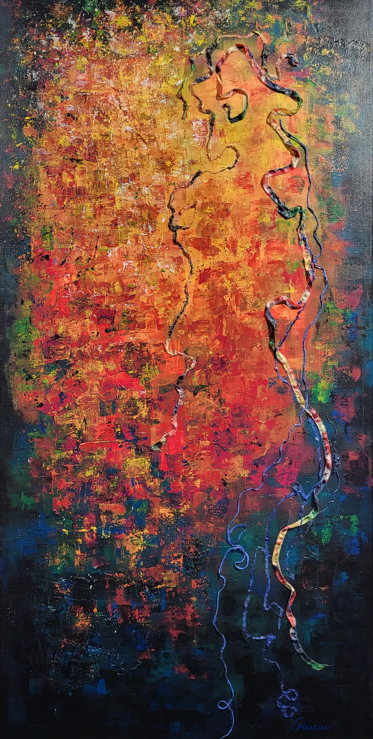 "Incandescent" painting 48 x 24 in mixed media
