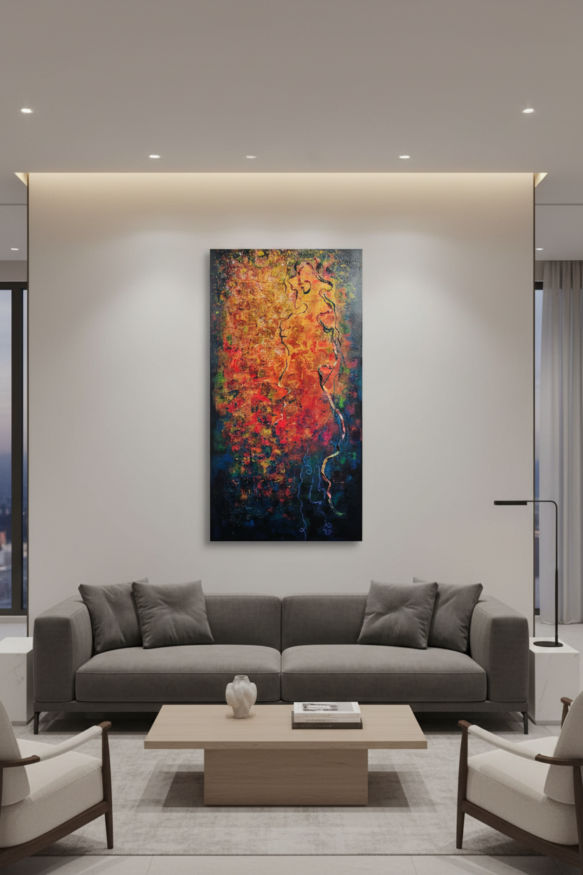 Incandescente - tableau 48 x 24 en techniques mixtes
