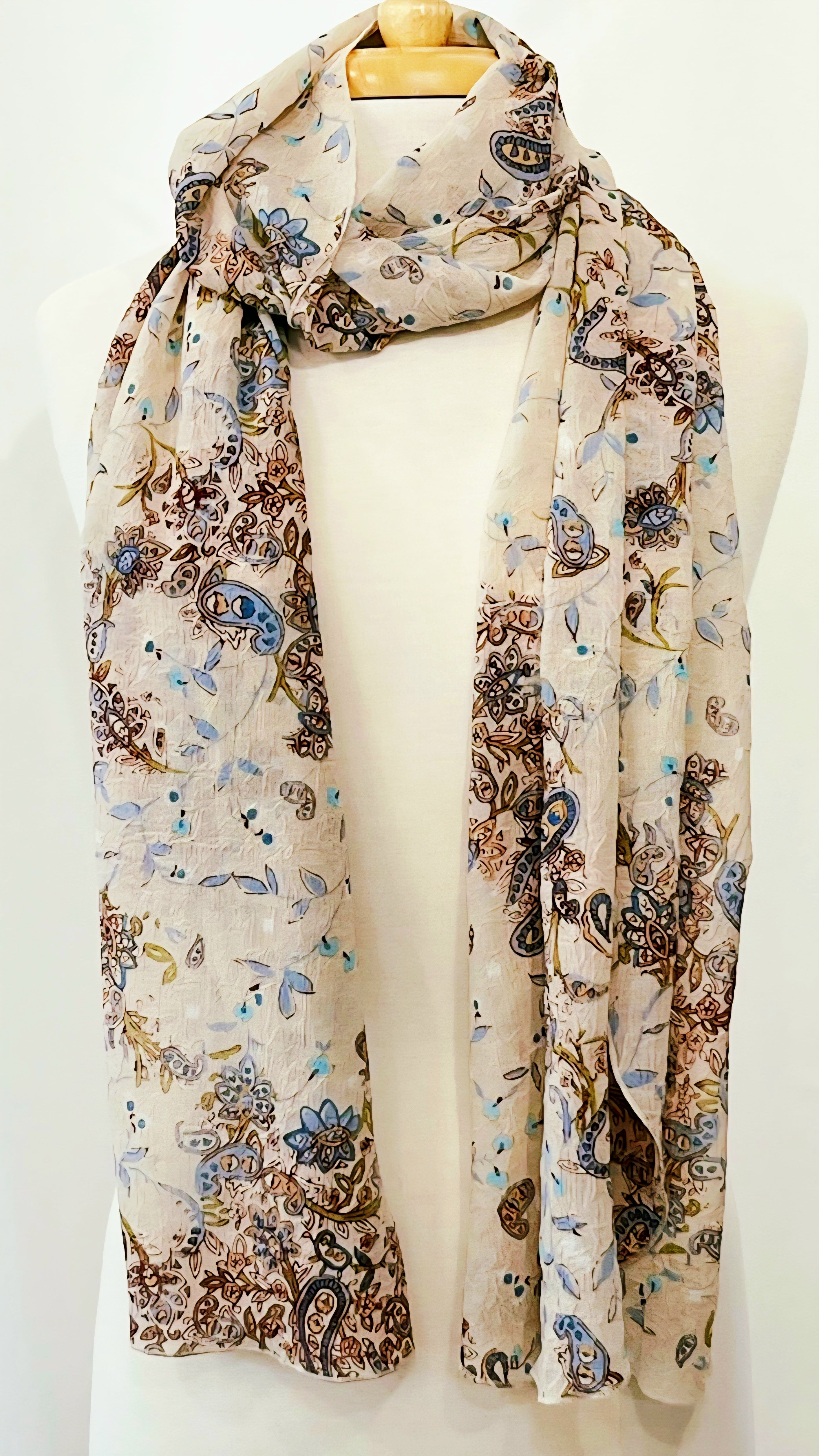 Long and lightweight paisley and floral scarf
