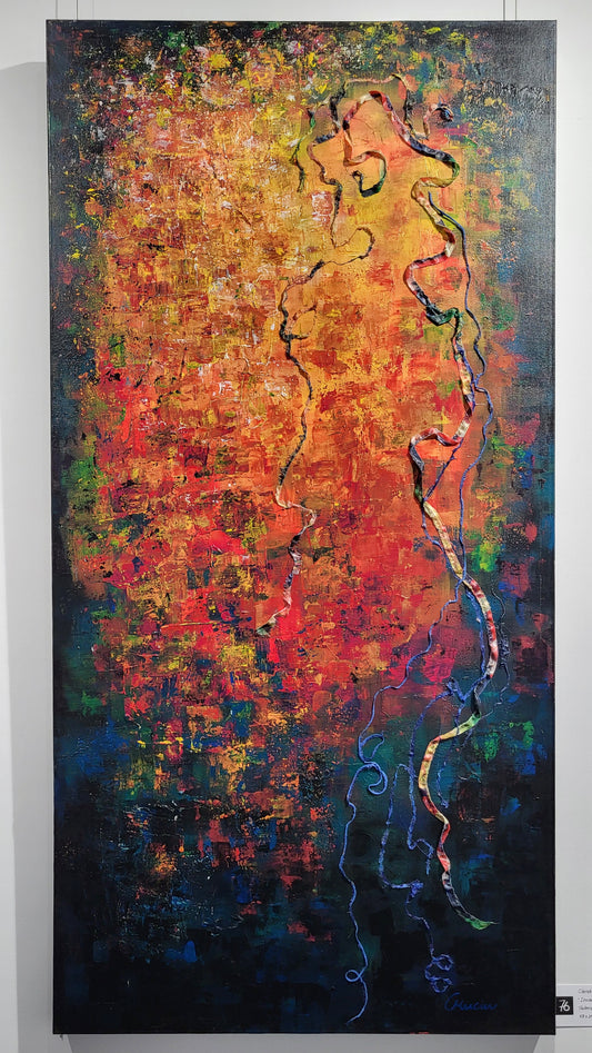 "Incandescente" tableau 48 x 24 en techniques mixtes