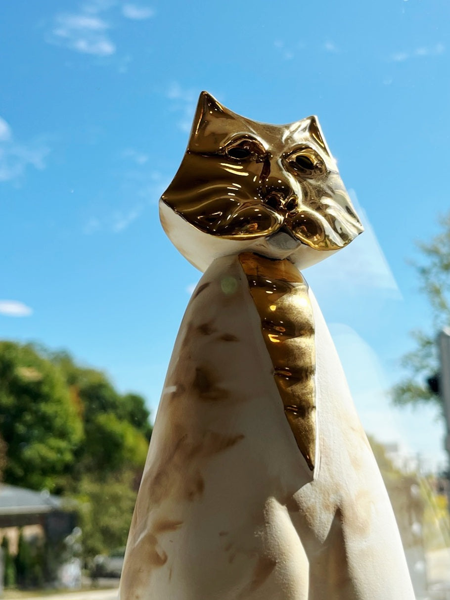 Chat en céramique et or 23K - Pauline Pelletier