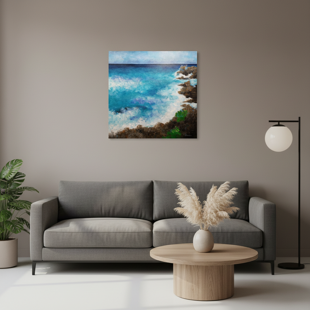 "Between rock and azure" 24 x 24 acrylic painting