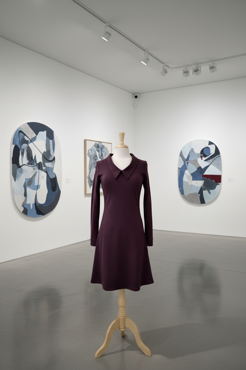 Robe Michelle bordeaux à manches longues avec col