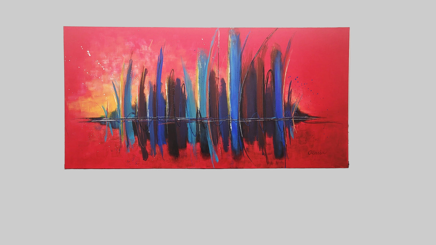À feu et à sang - tableau 24 x 48 à l'acrylique