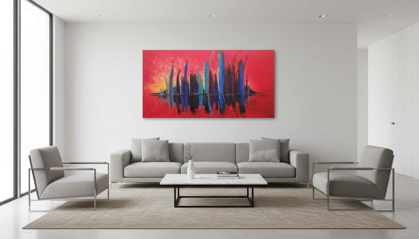 À feu et à sang - tableau 24 x 48 à l'acrylique