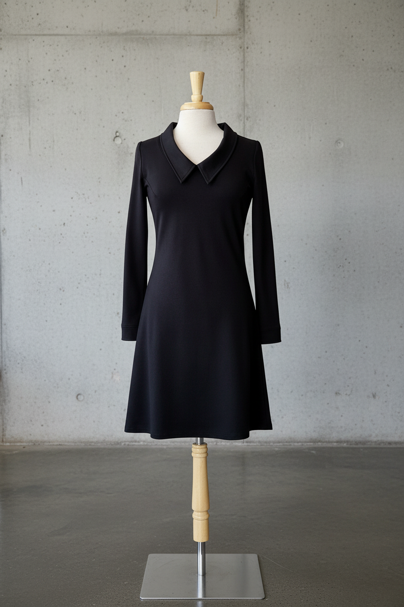 Robe Michelle noire à manches longues avec col