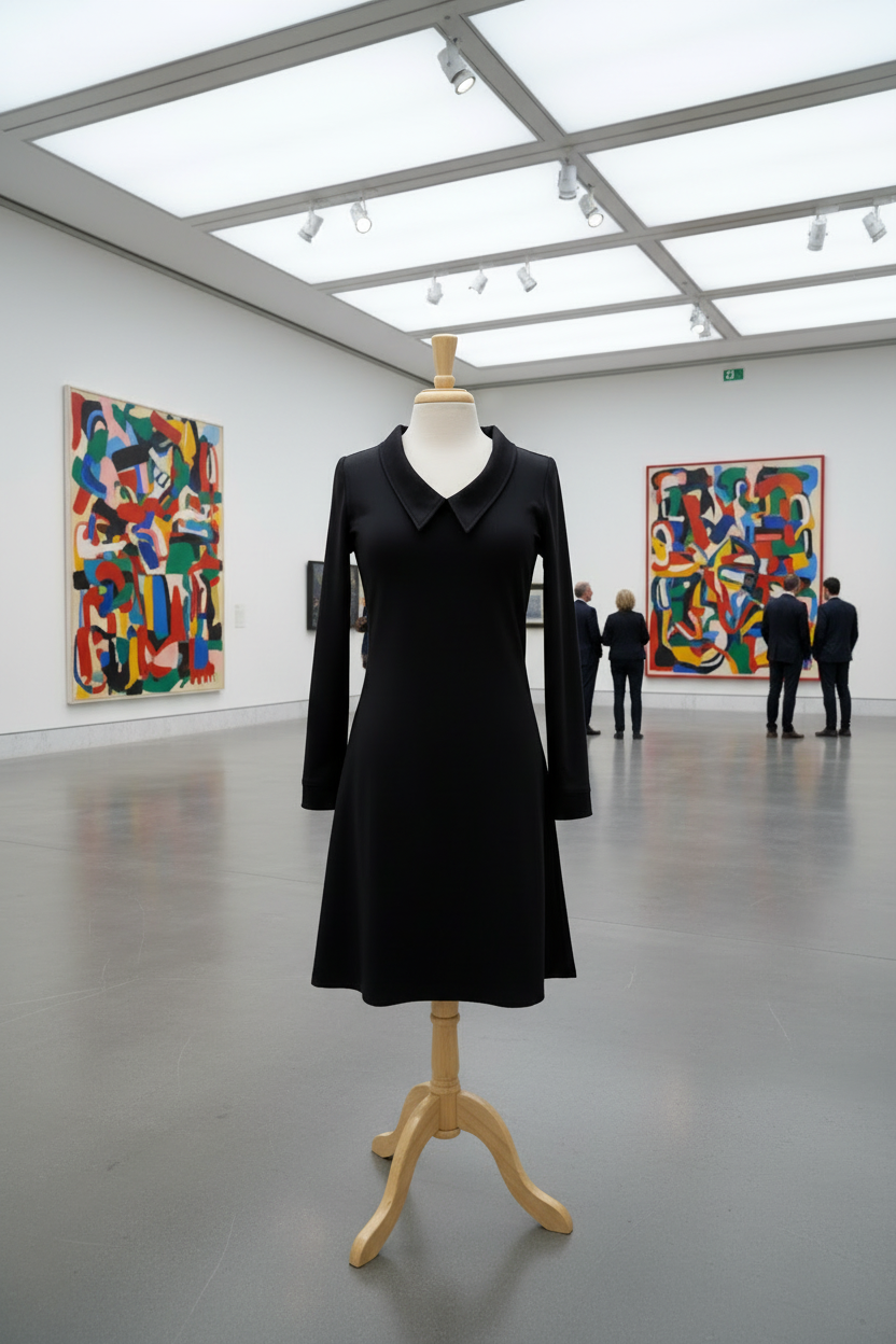 Robe Michelle noire à manches longues avec col