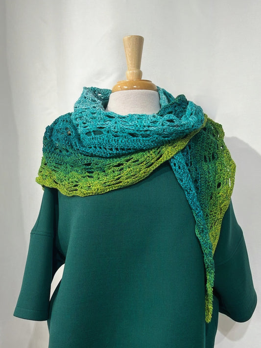 MPA - Turquoise and green crocheted OolongTea shawl.
